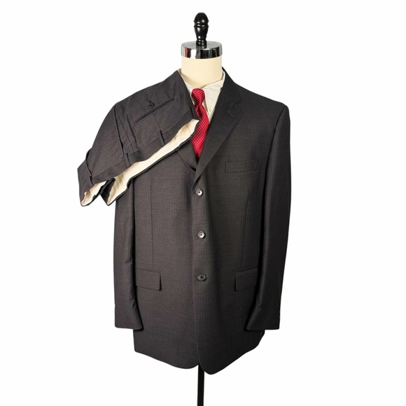 Concepts by Claiborne 2pc Suit Mens 48R Charcoal Pinstripe Pleated Pants 43x29.5